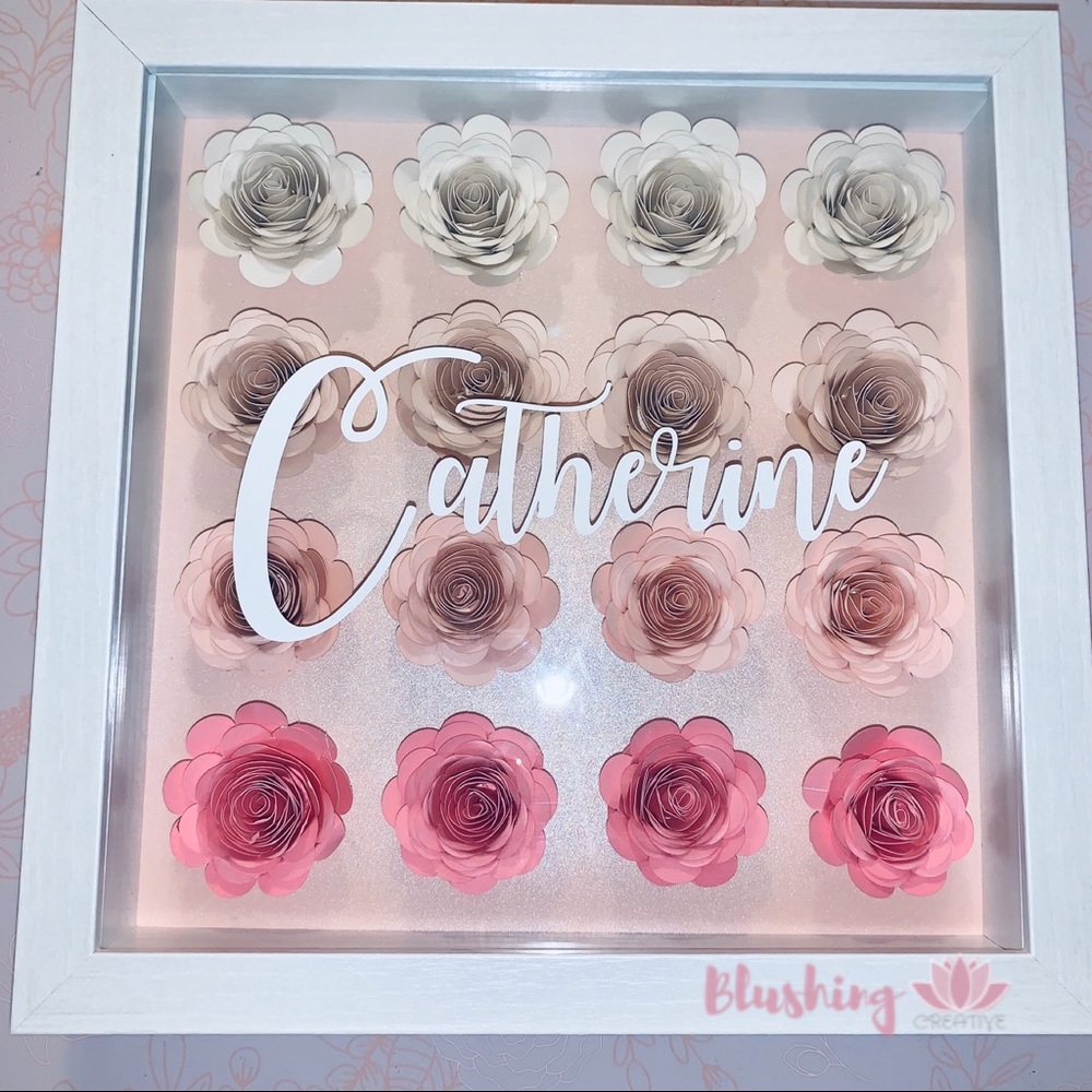 Paper flower personalized shadow box